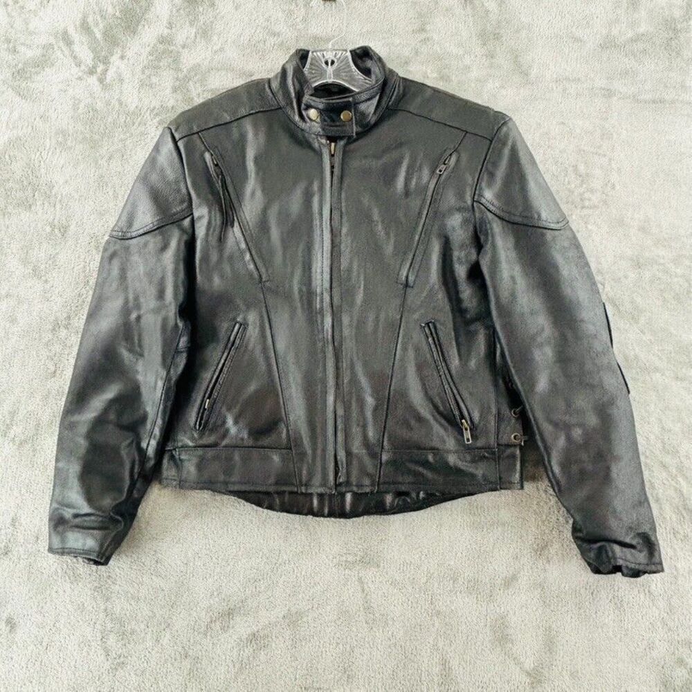 Echtes Leder‎ Leather Moto Jacket Mens S Black Motorcycle Biker Full Zip Lining